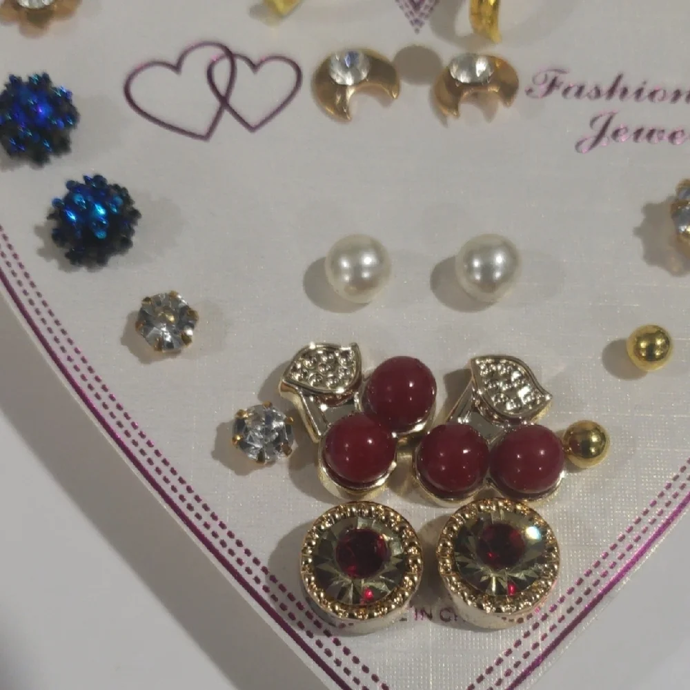 Elegant Set of 12 Different Shape Colorful Stud Earrings Women's Fashion Jewelry